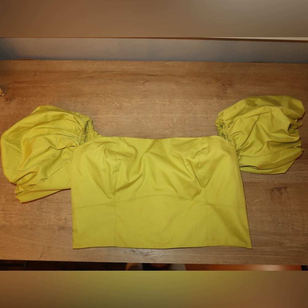 Women's Yellow Off-Shoulder Puff Sleeve Crop Top